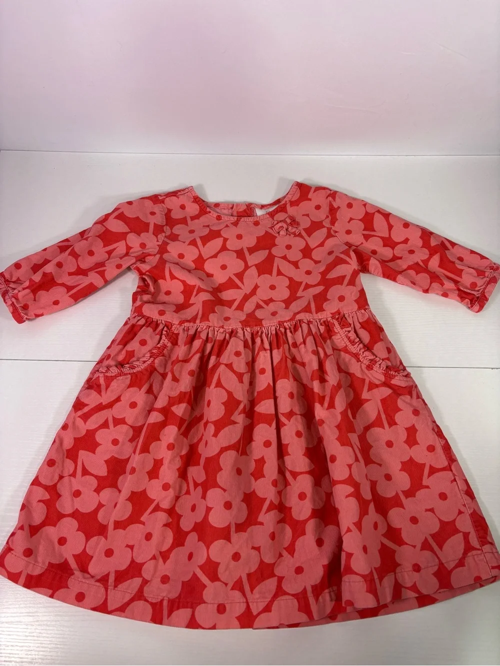 Hanna Andersson Floral Corduroy Dress Pink Orange Size 120 Girls 6 7